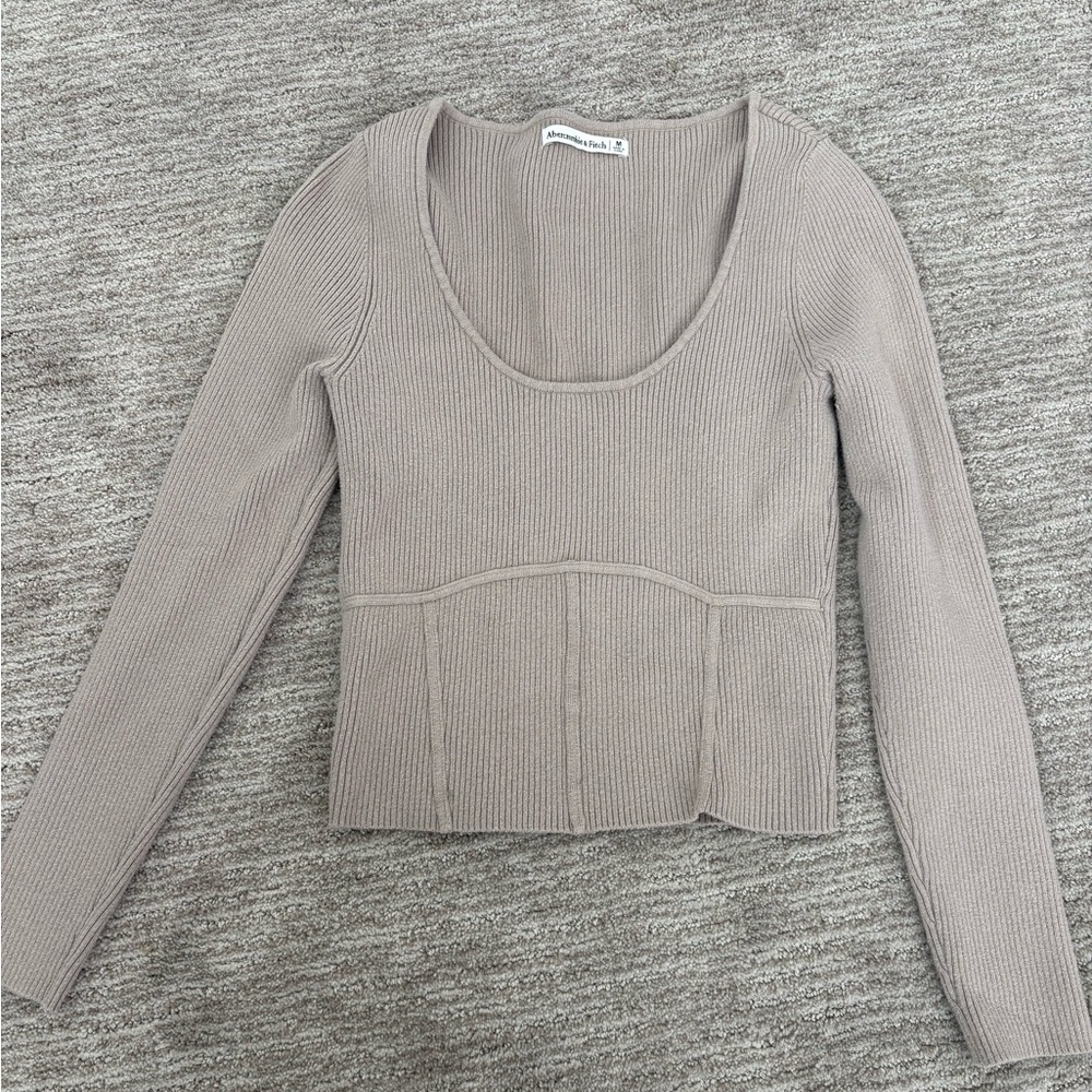Abercrombie & Fitch Taupe Ribbed Knit Top